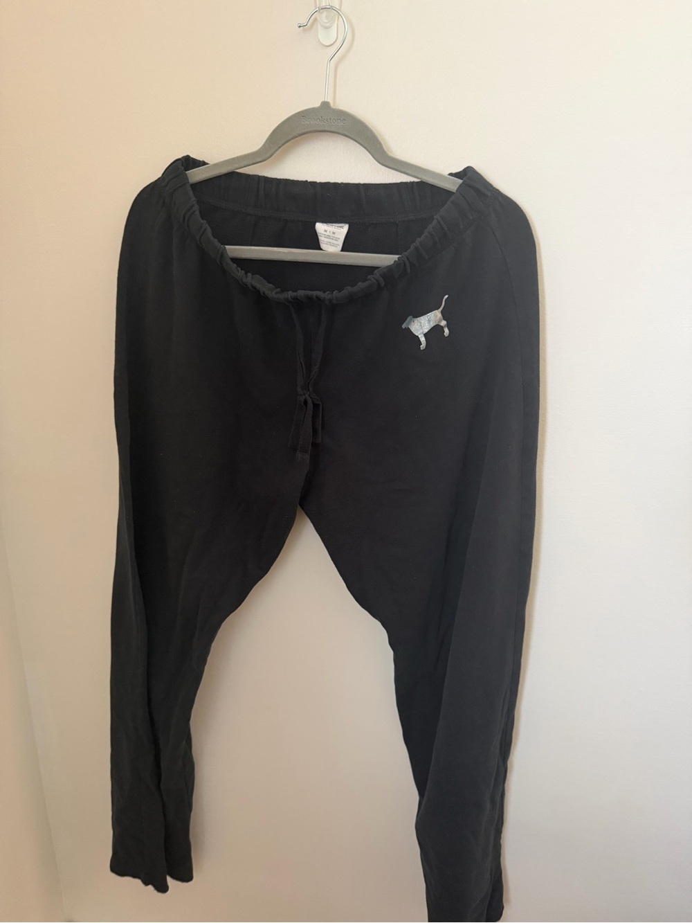 PINK Victoria's Secret Black Sweatpants with Silver Dog Logo